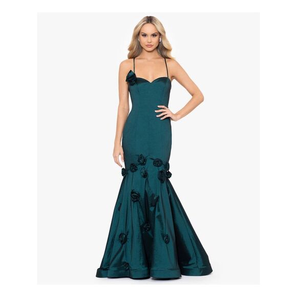 BLONDIE NITES Dresses & Skirts - BLONDIE NITES Womens Dress Green Lined Formal Roset Accents Up Back Juniors 7